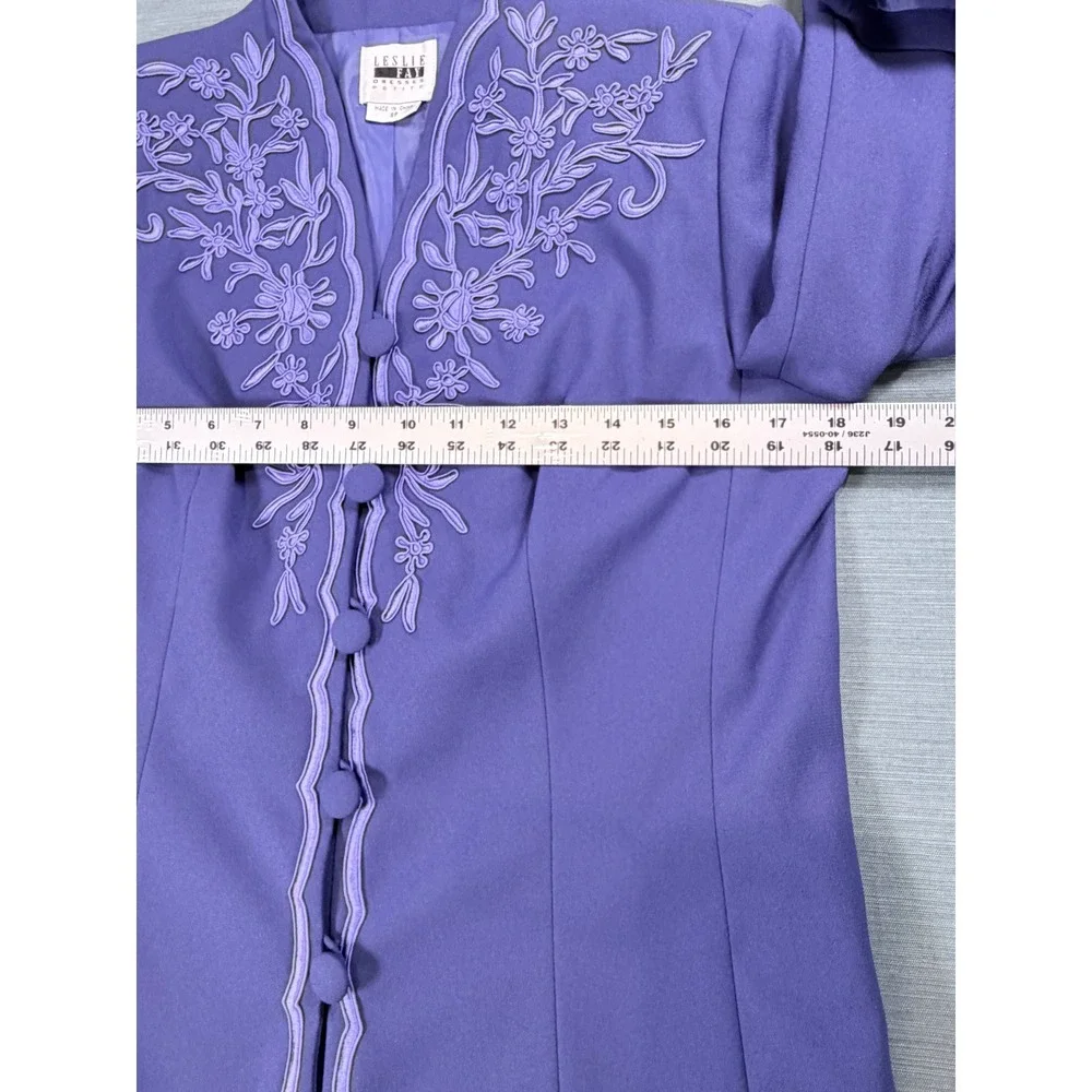 VTG Leslie Fay Petite Purple Skirt Suit Floral Embroidered 2 Piece Set 8P
